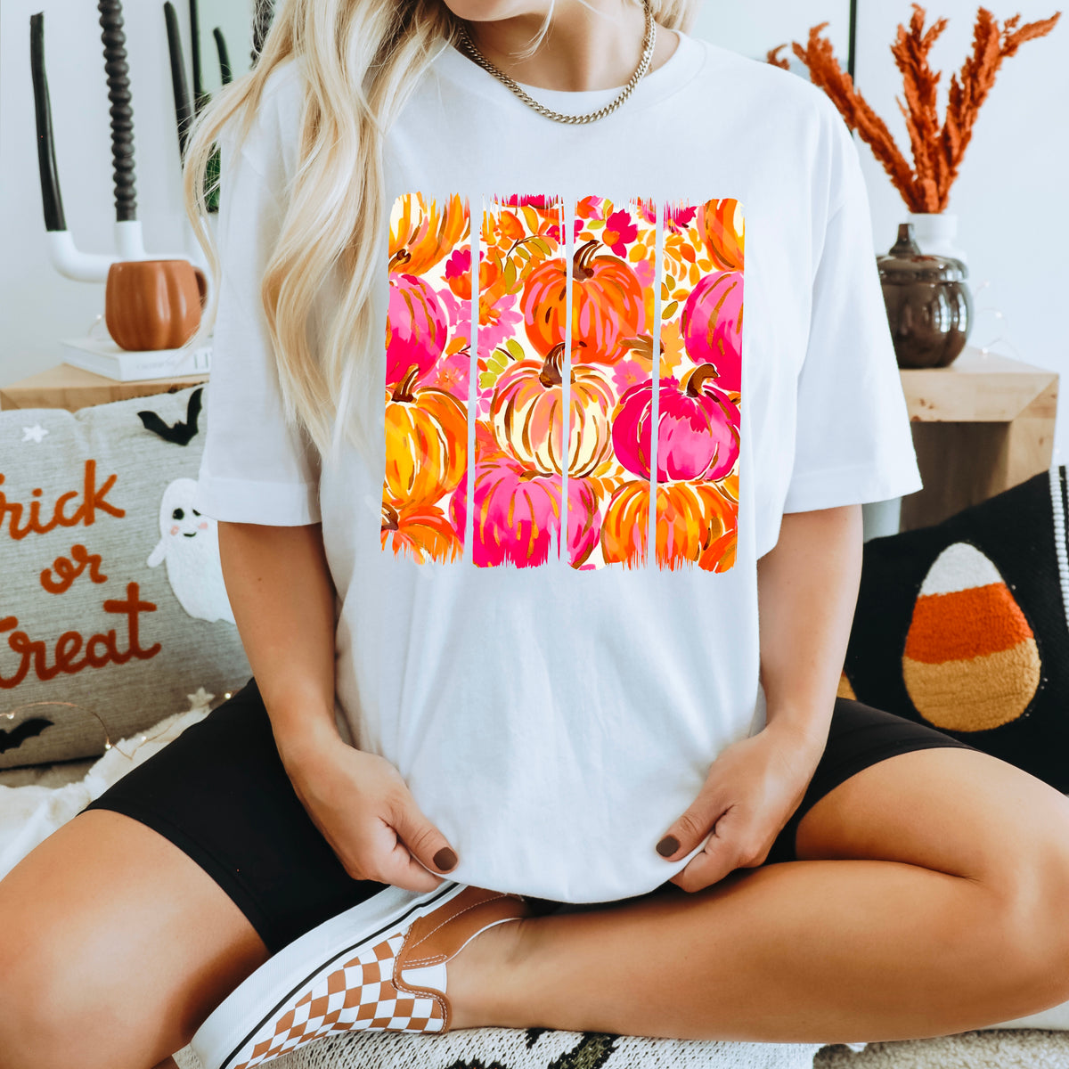 Pink and Orange Brushstroke Pumpkins 110905 DTF transfer