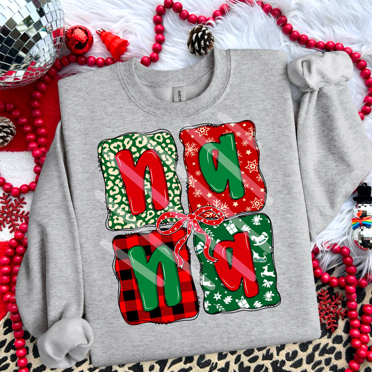 Christmas Nana with red and green blocks and bow 114260 DTF transfer