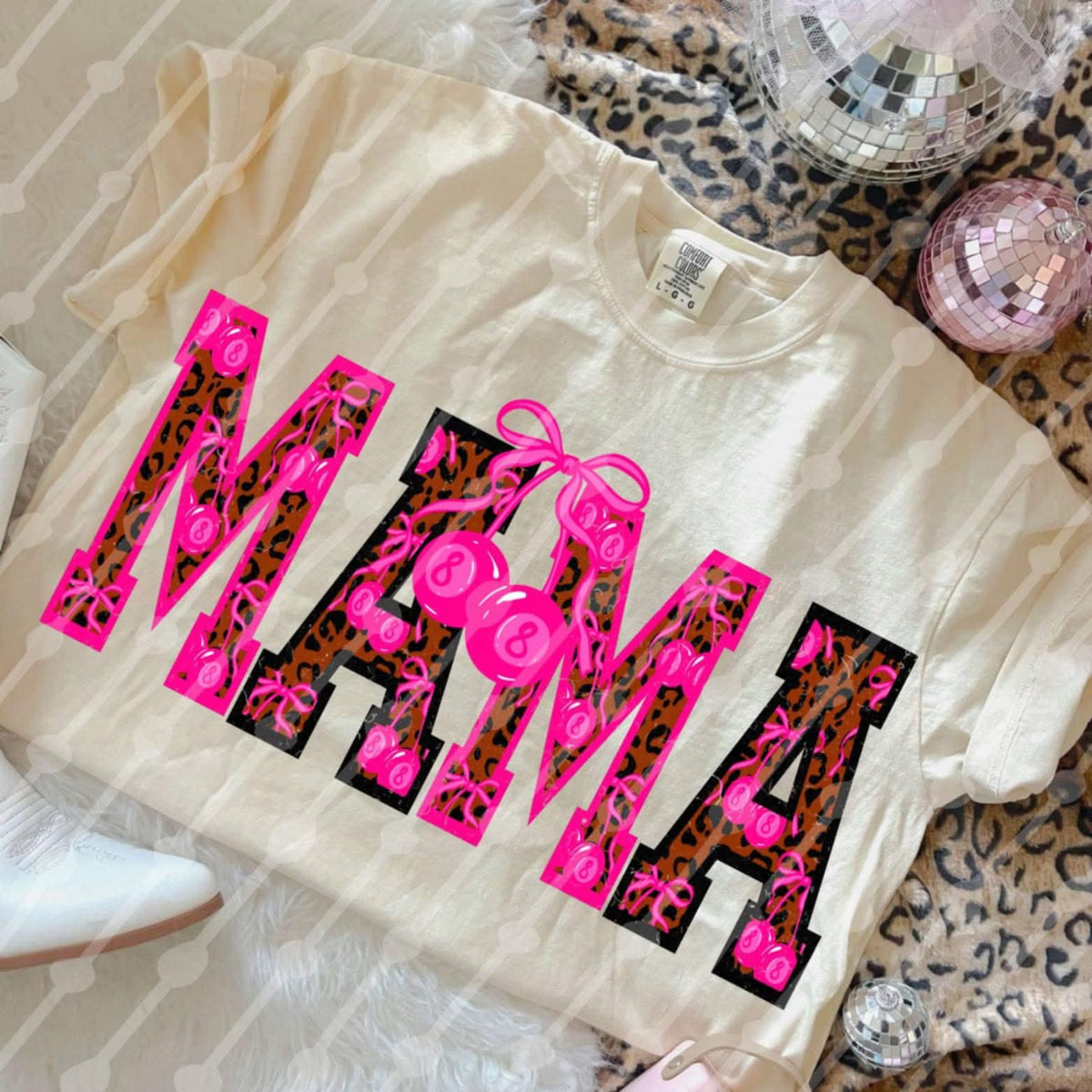 Pink and Black eight ball cherries mama (JBD) DTF transfer