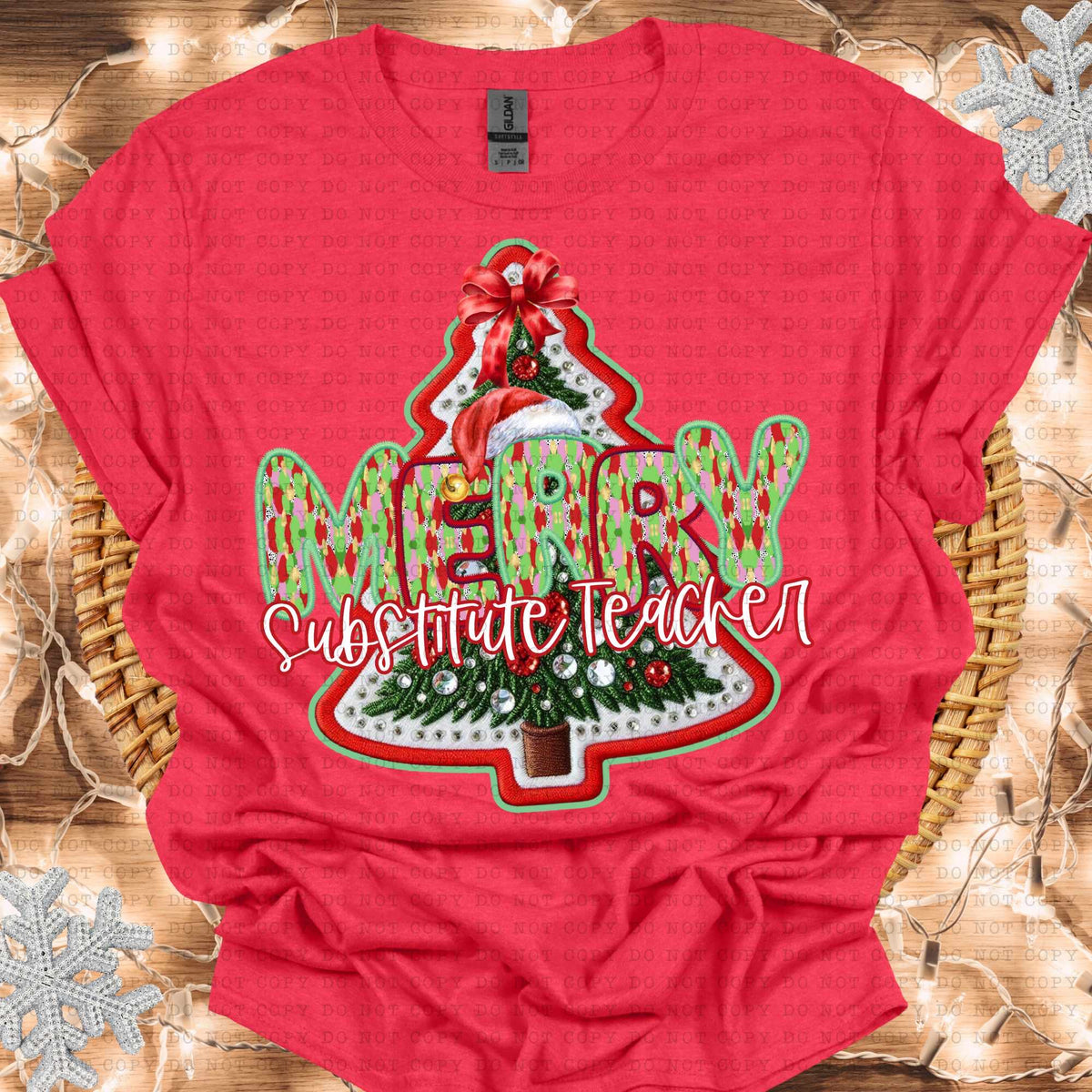 Merry substitute teacher embroidered tree (ECHT) 64616 DTF transfer