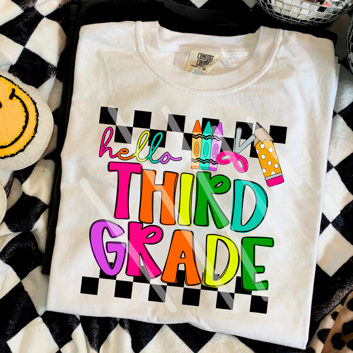 Hello Third Grade rainbow GIRL with star pencil 110627 DTF transfer