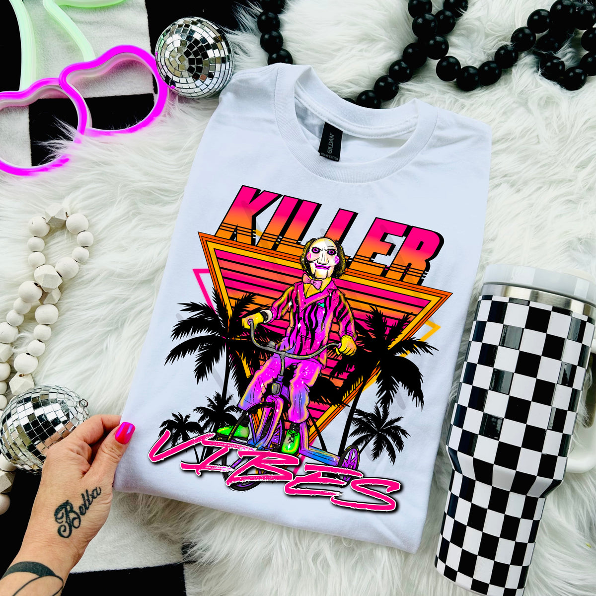 Killer Vibes Neon Bike with palm trees 110960 DTF transfer