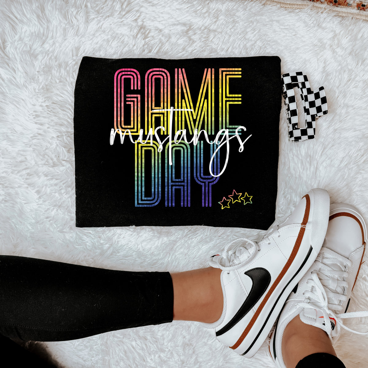 Rainbow font game day Mustangs 30731 DTF transfers