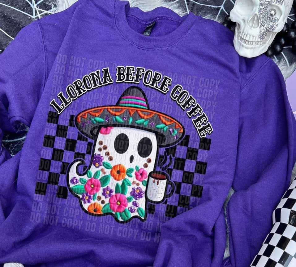 Llorona before coffee black font (crafti) 62142 DTF transfer