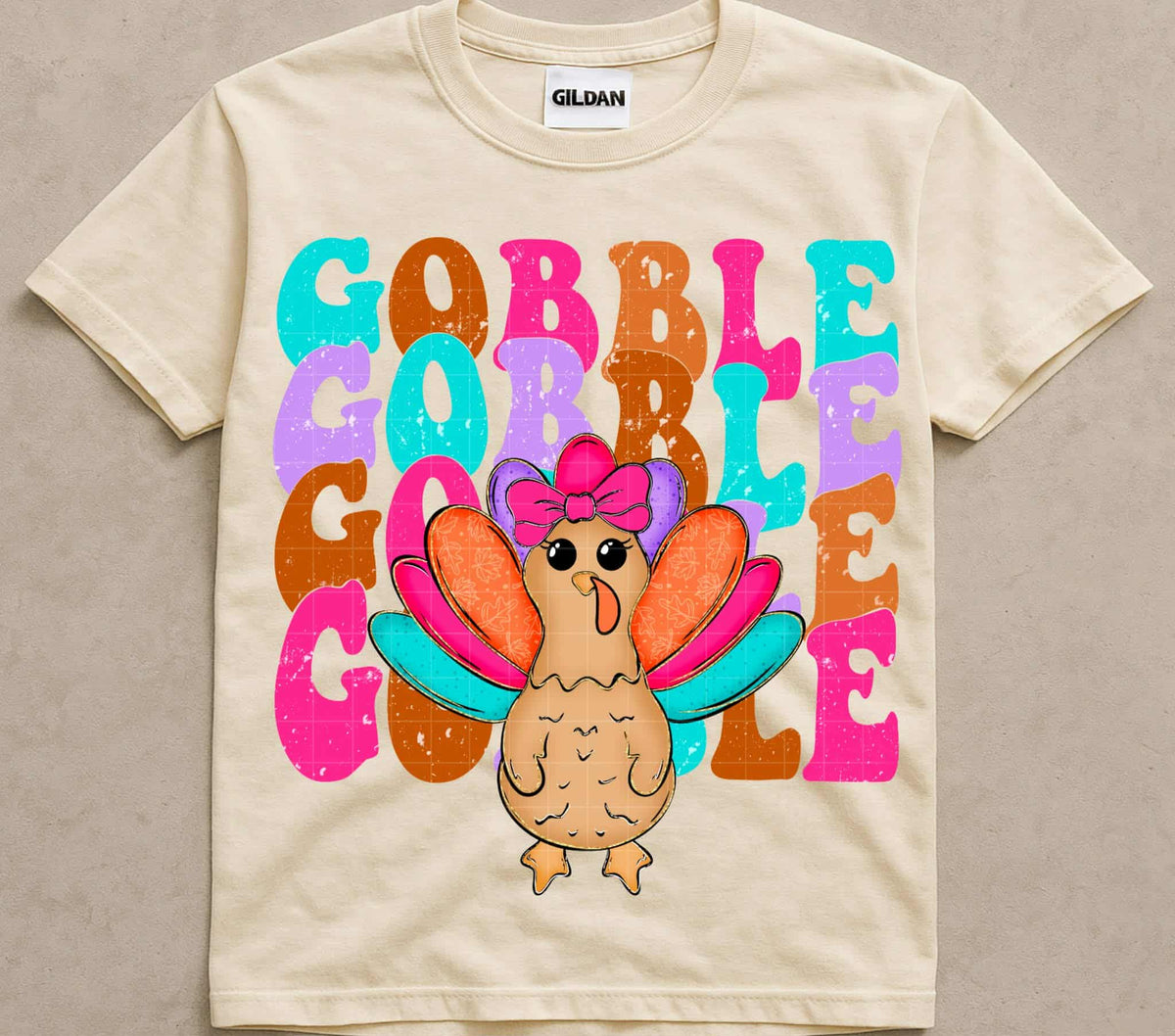 Gobble stacked with turkey COLORFUL  (linda) DTF transfer