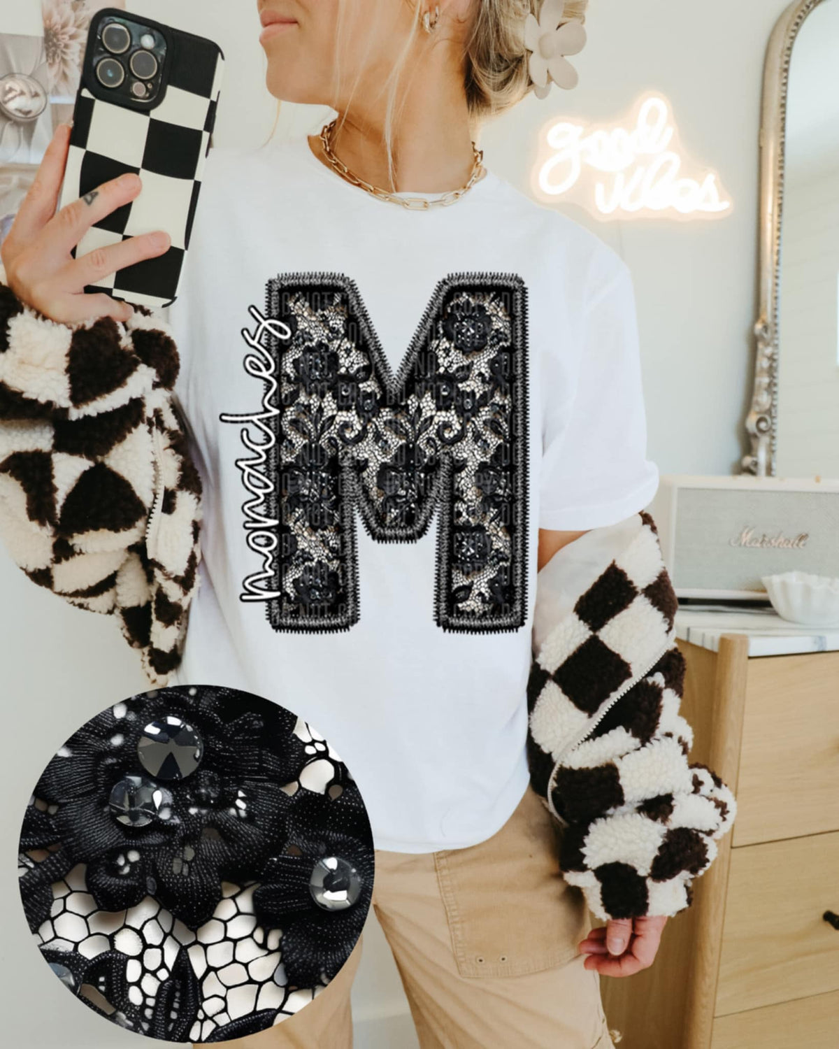 M monaches lace letter (Caplinger) 90101 DTF transfer