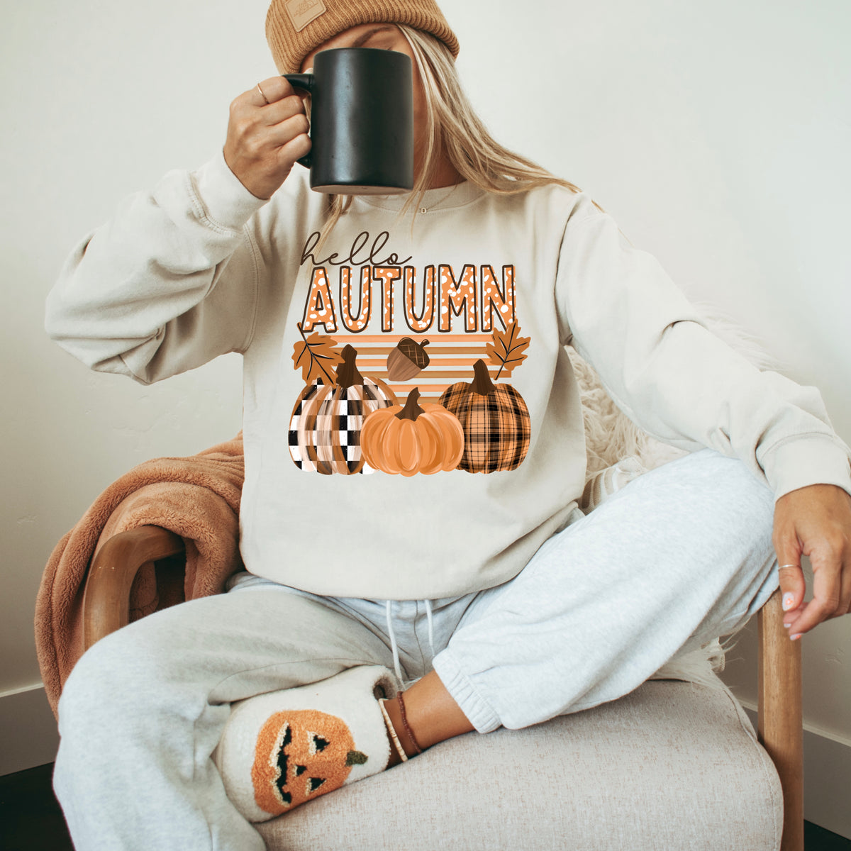 Hello autumn with stripes (CSC) DTF Transfer