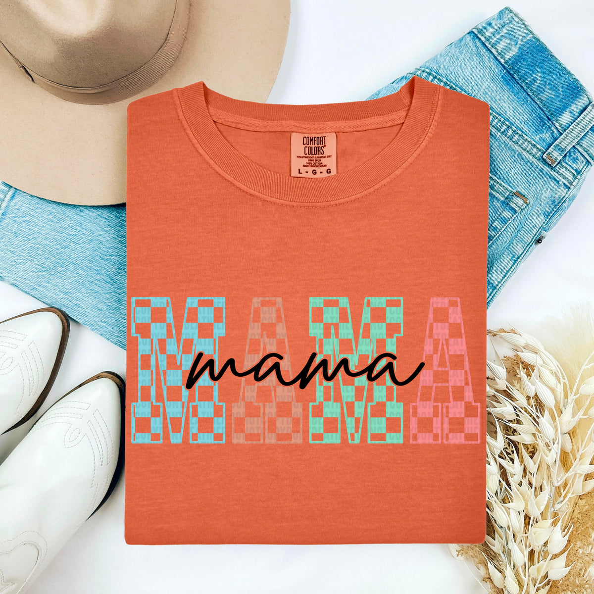Mama checkered with black font 100111 DTF transfer