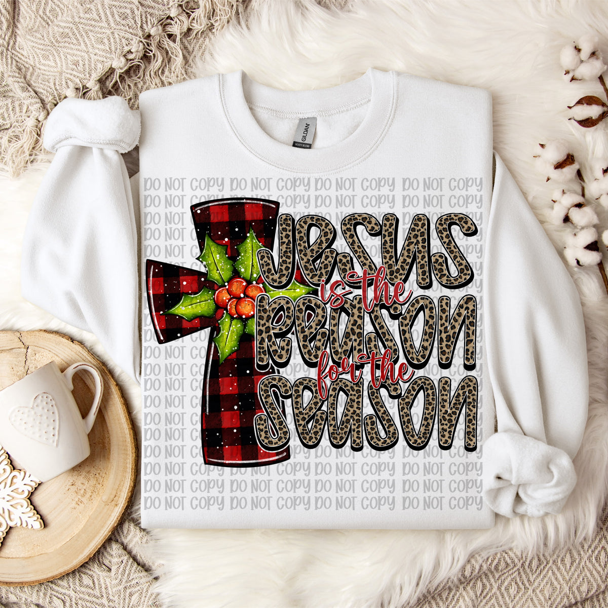 Jesus is the Reason plaid cross (VP) DTF transfer