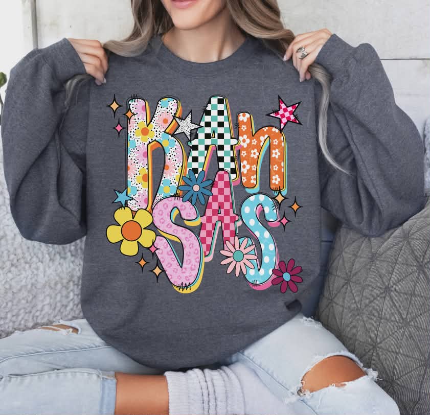 Kansas colorful stars and flowers (S&G) DTF Transfer