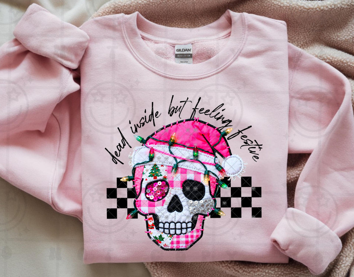 Dead inside but Festive pink skull (HW) DTF Transfer