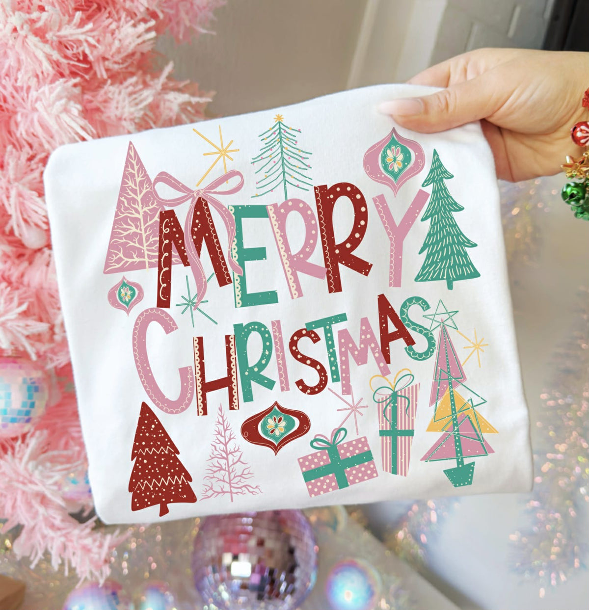 Merry Christmas doodle trees (AG) DTF Transfer