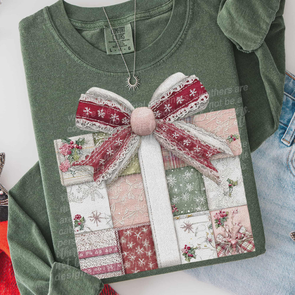 Faux Embroidery patchwork Present (TTD) DTF Transfer