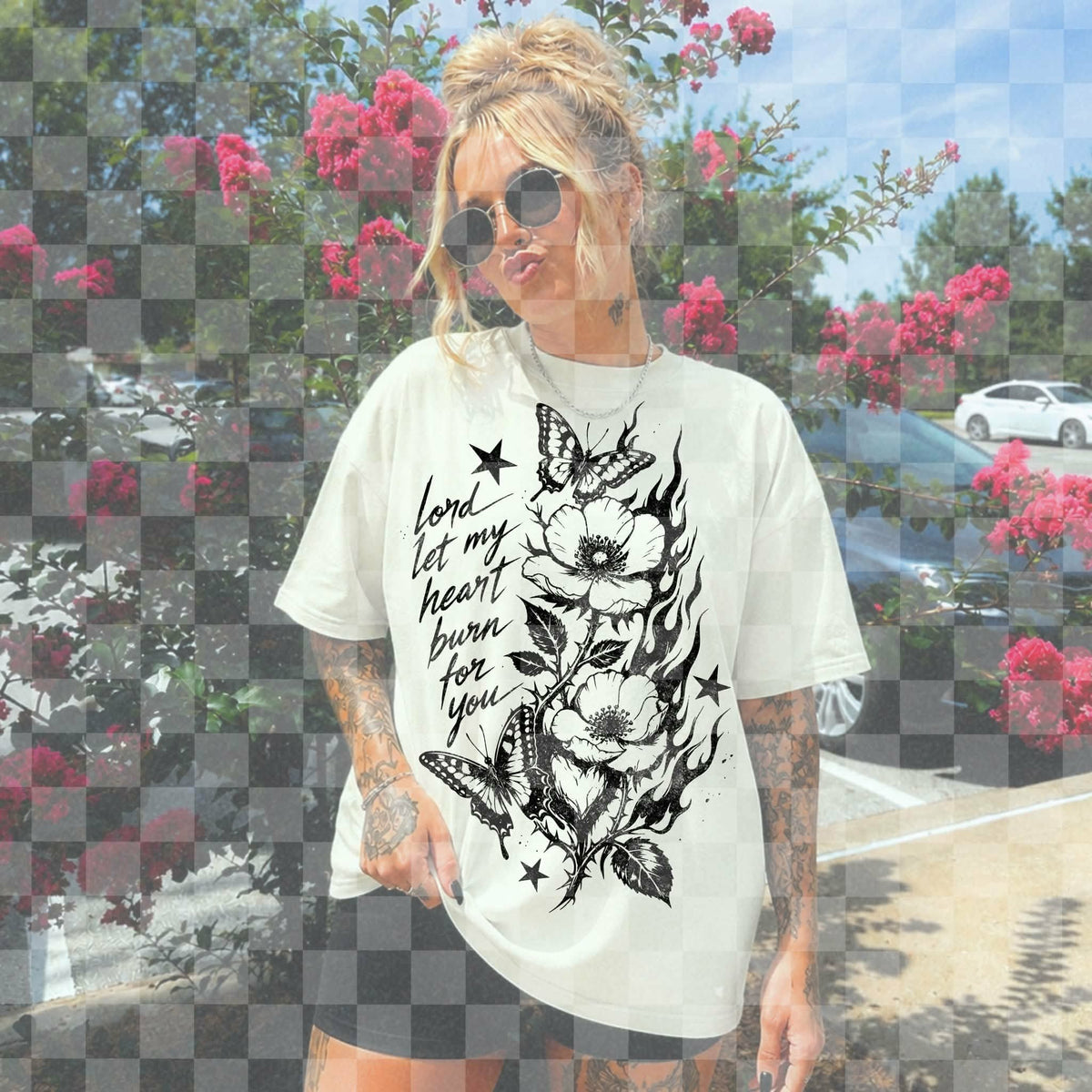 Lord let my heart burn for you BLACK butterflies and floral (Unhinged) DTF Transfer