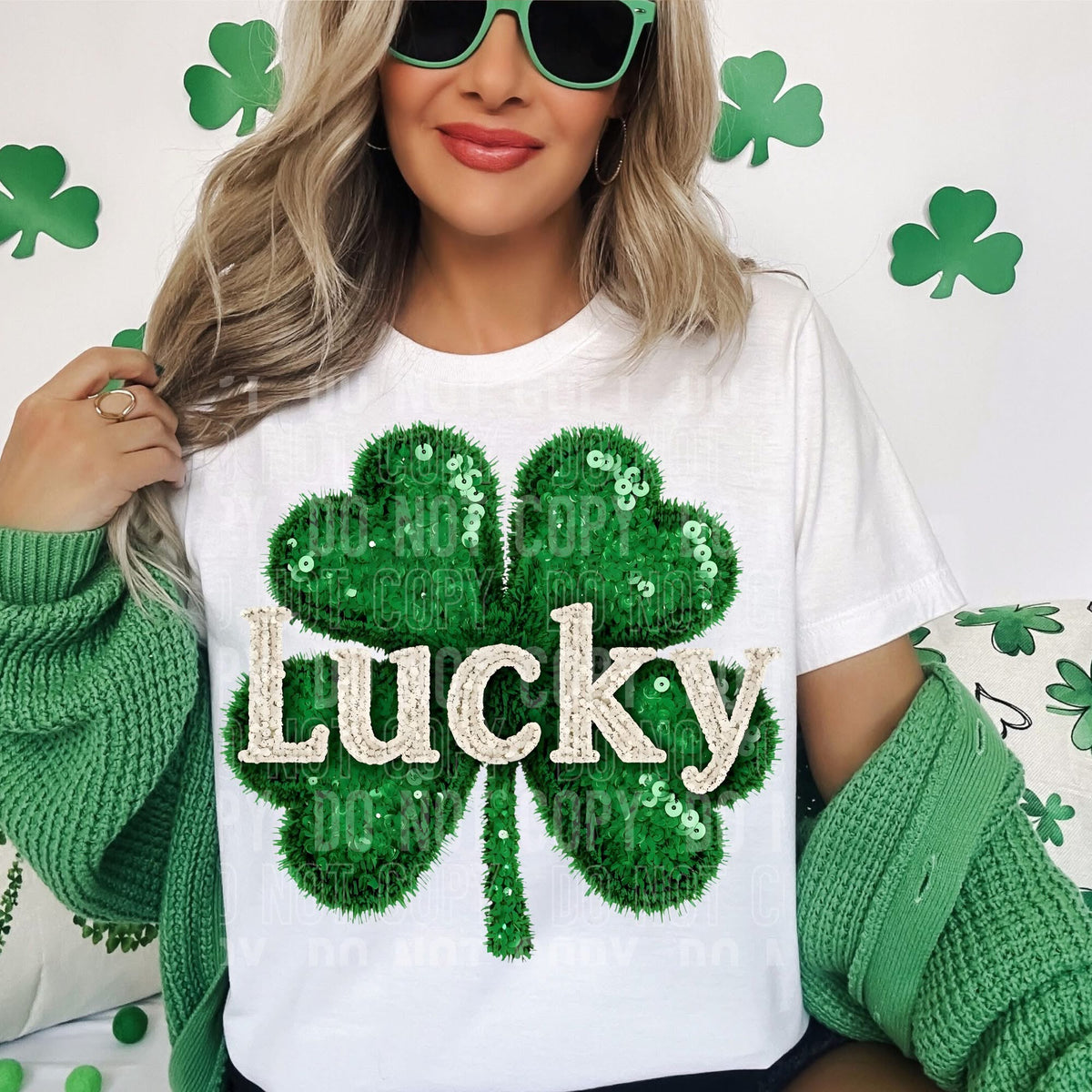 Lucky Faux sequin 4 leaf clover (SBB) DTF transfer