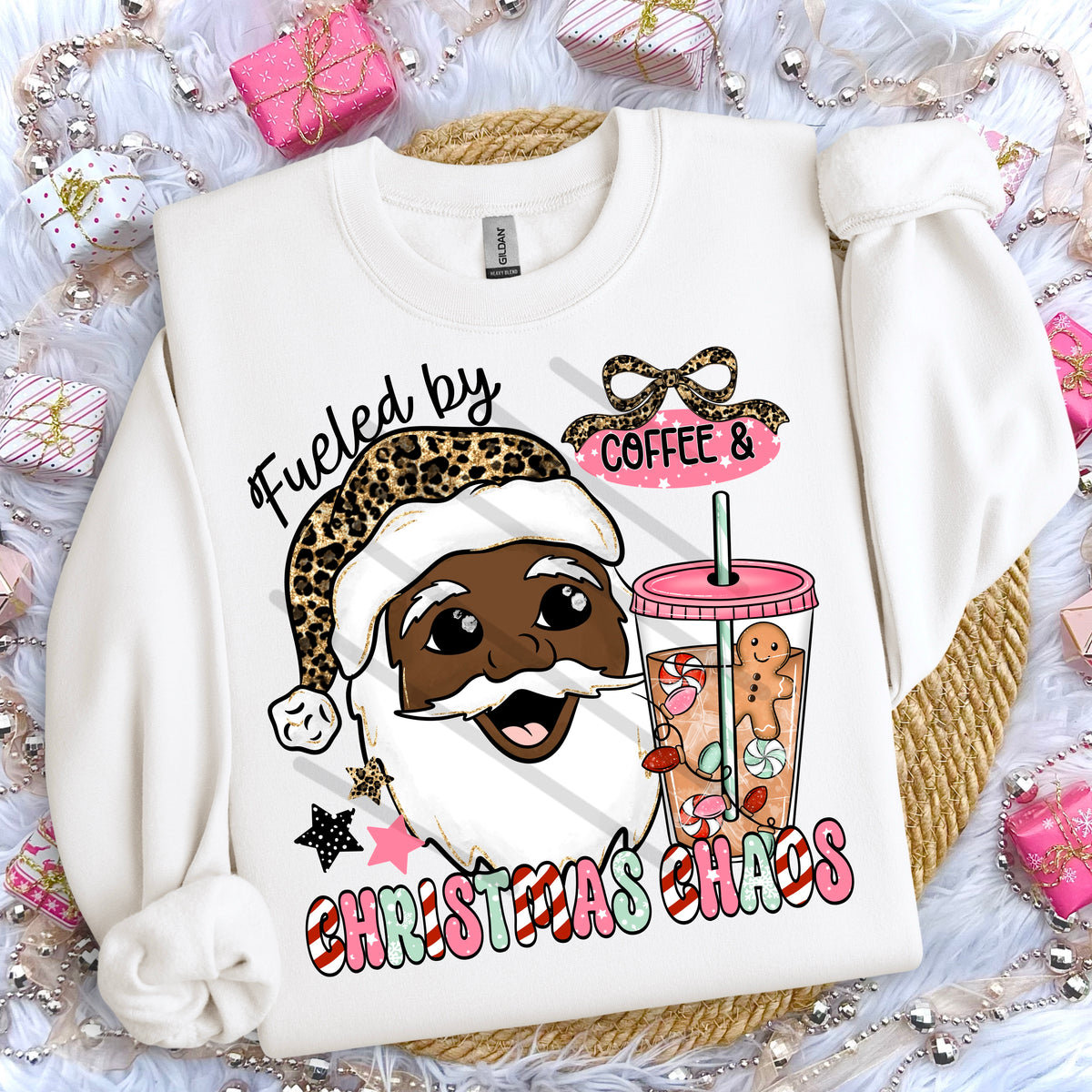 Coffee & Christmas Chaos Santa (darker skin tone) 114013 DTF transfer