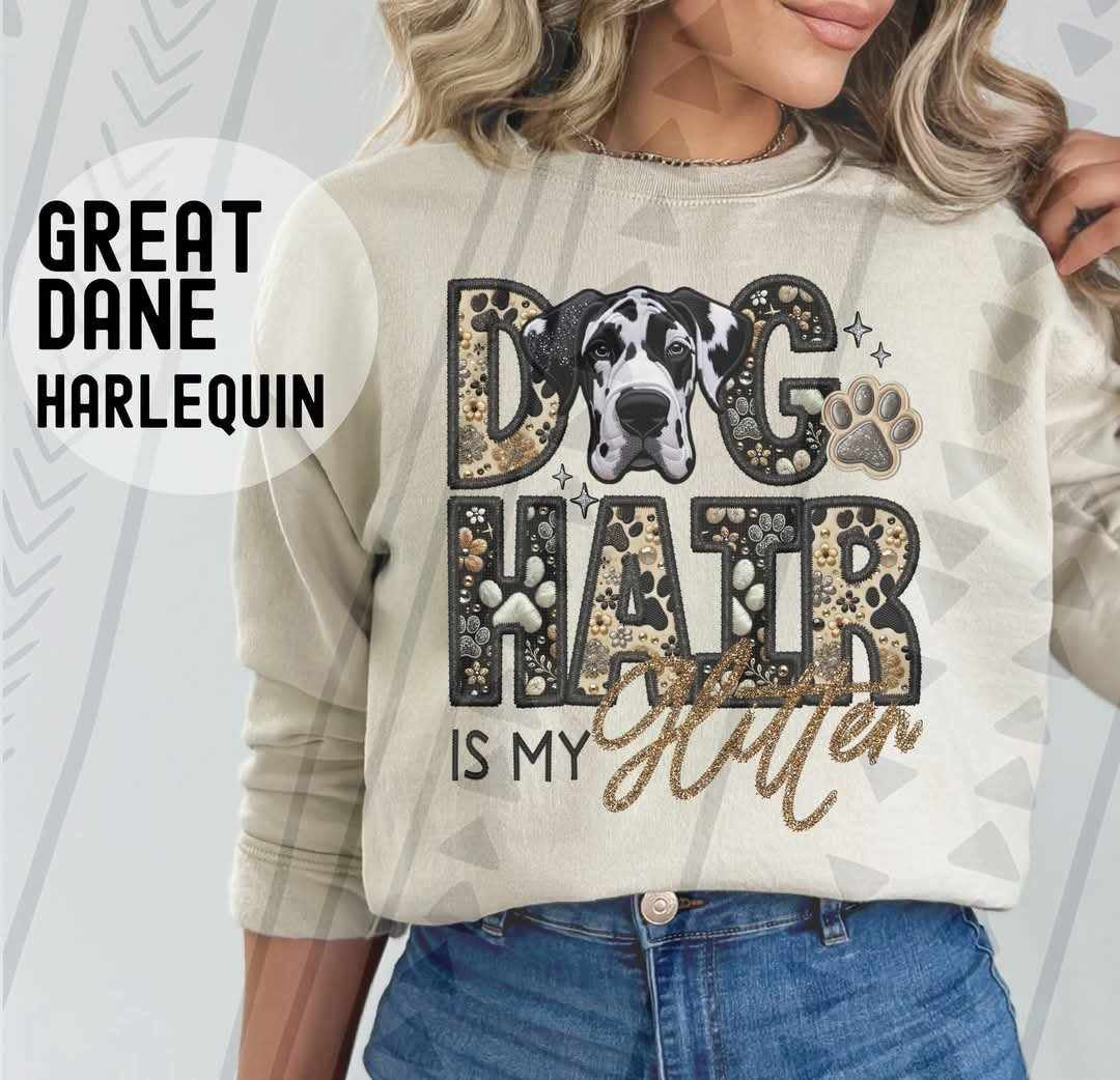 Harlequin Great Dane Dog hair is my glitter 79523 DTF transfer