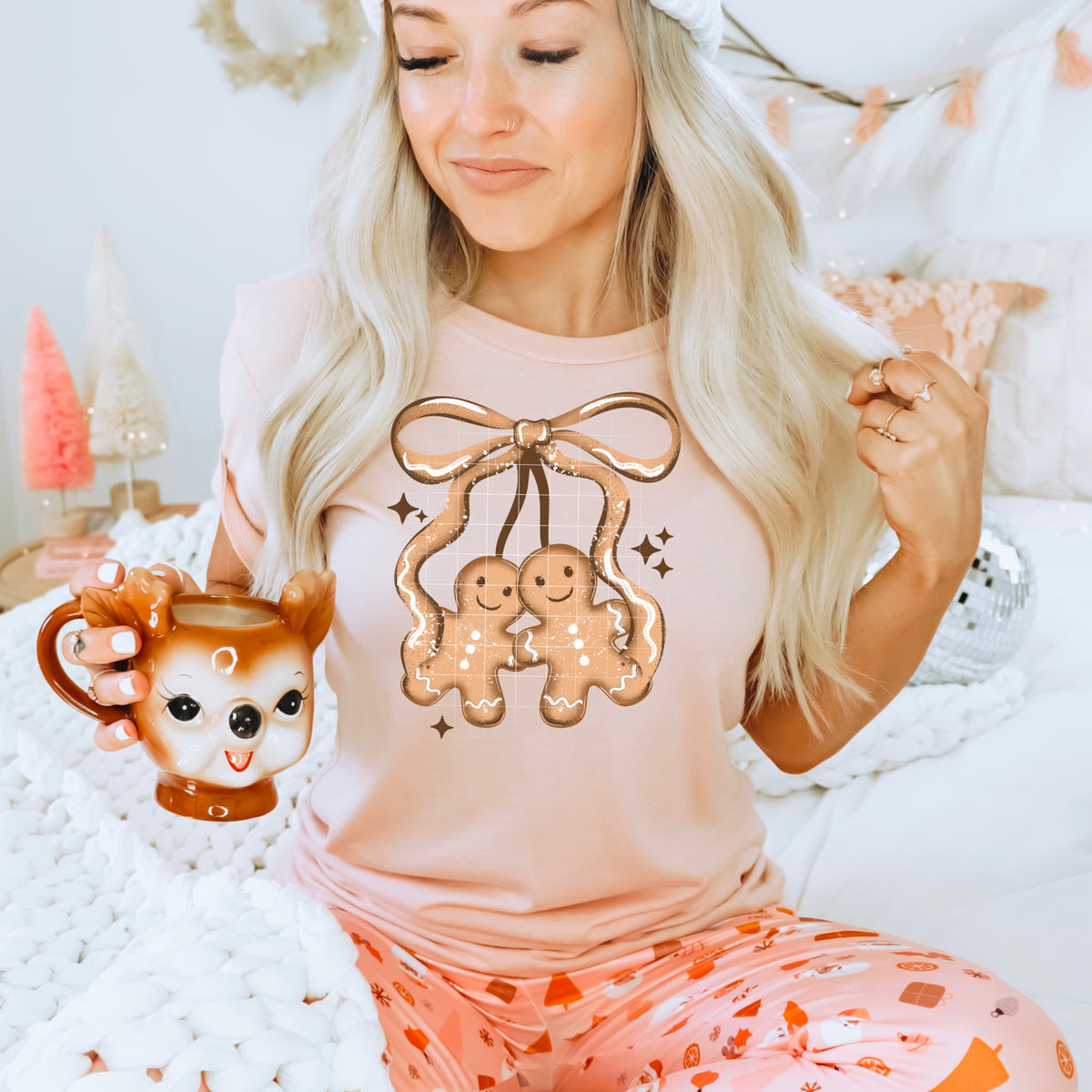 Gingerbread cherries Bow CSC DTF transfer