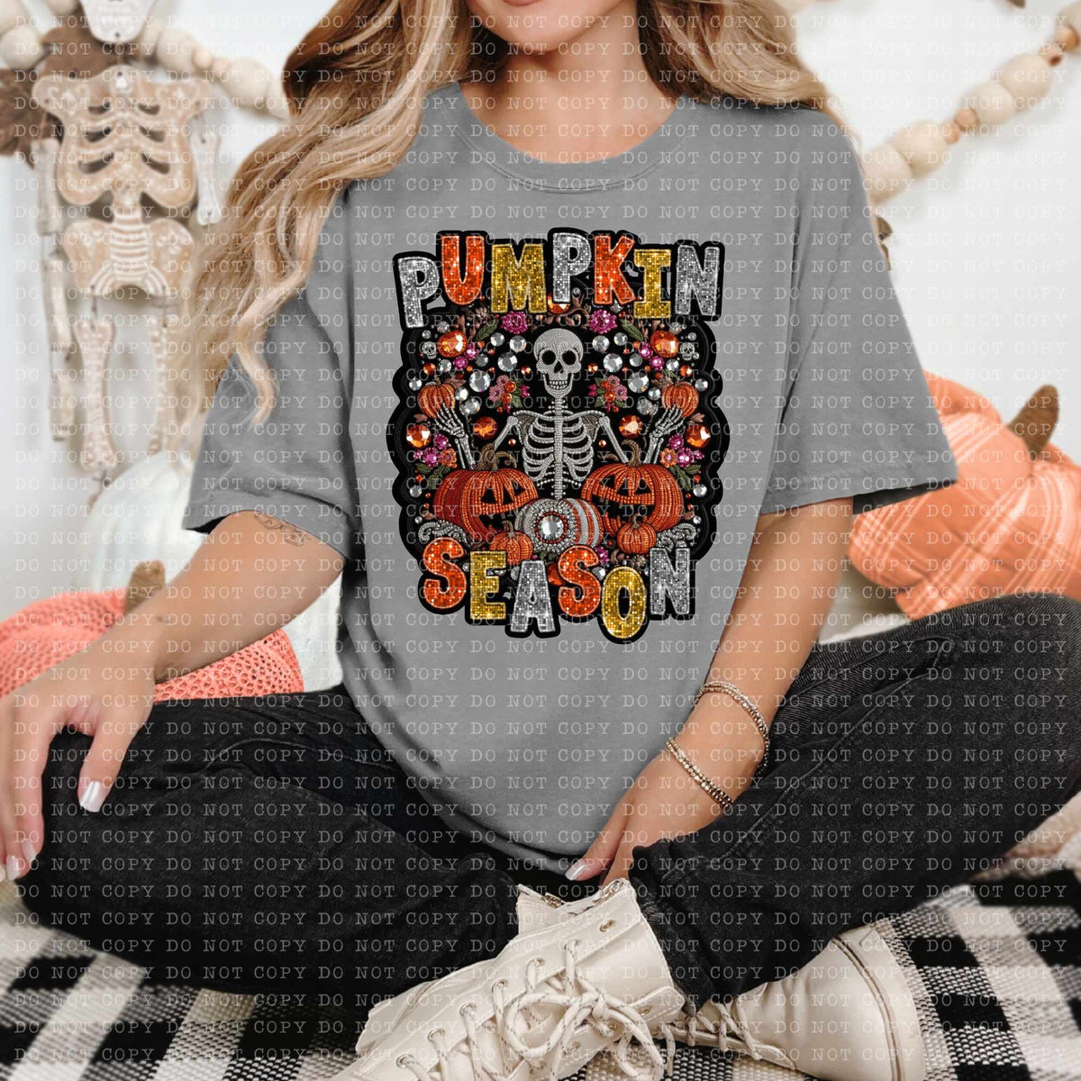 Pumpkin season skellie sequin ECHT) 53652 DTF transfer