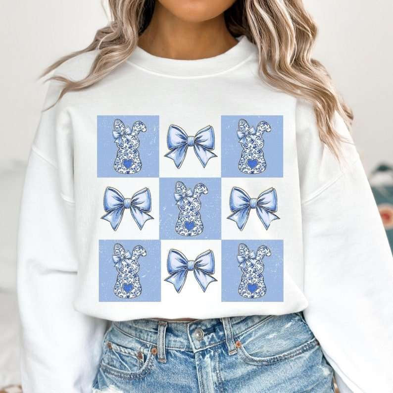 Block blue bunny collage 80232 DTF transfer