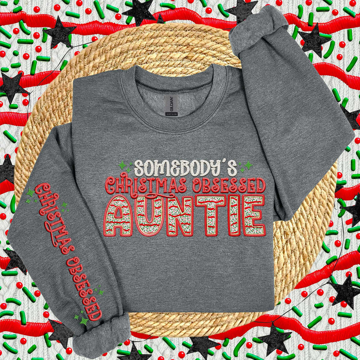 Somebody’s Christmas obsessed auntie FRONT (HW) 70011 DTF transfer