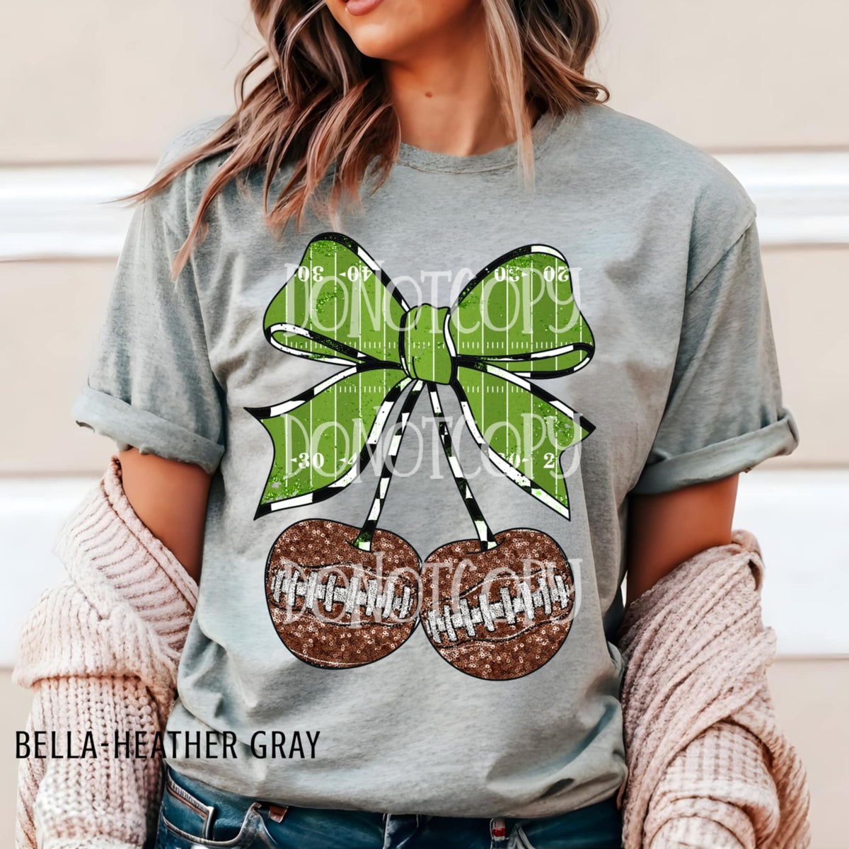 Football Cherries green bow (csg) DTF transfer