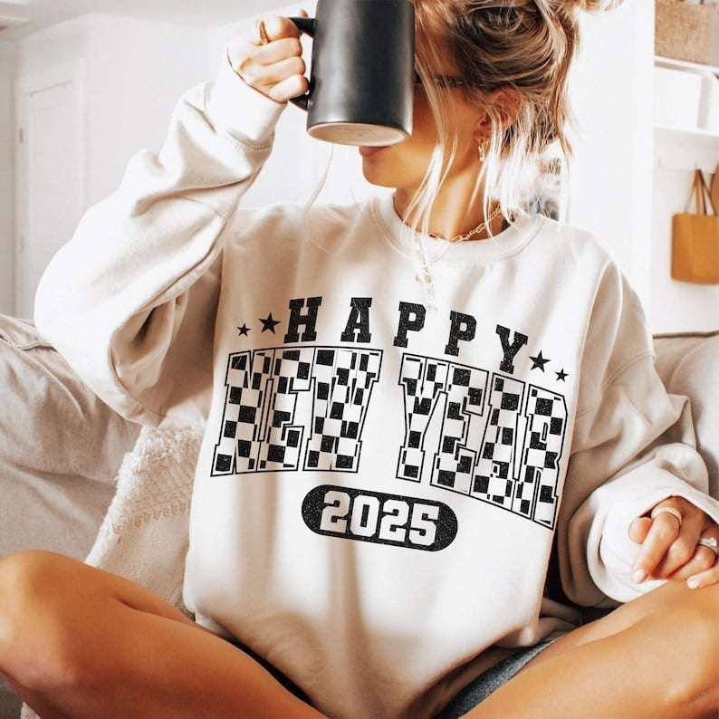 Happy new year 2025 checkered 73802 DTF transfer