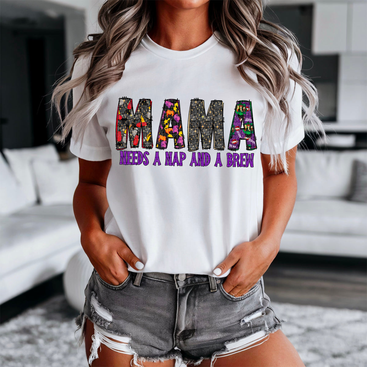 Mama needs a nap and a brew purple font 91732 DTF transfer