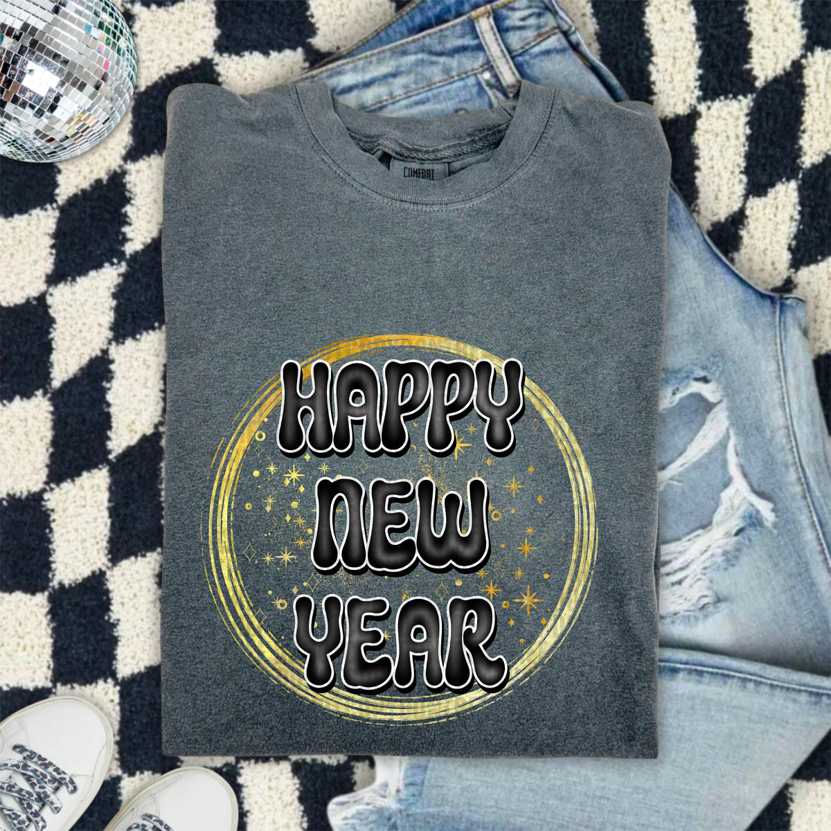 Happy new year circle 103384 DTF transfer