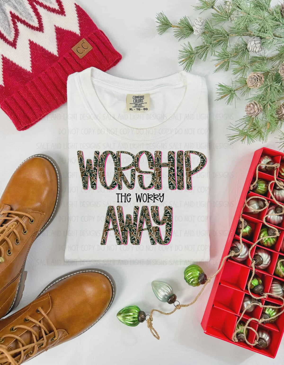 Worship the worry away camo and pink (SSD) DTF TRANSFER