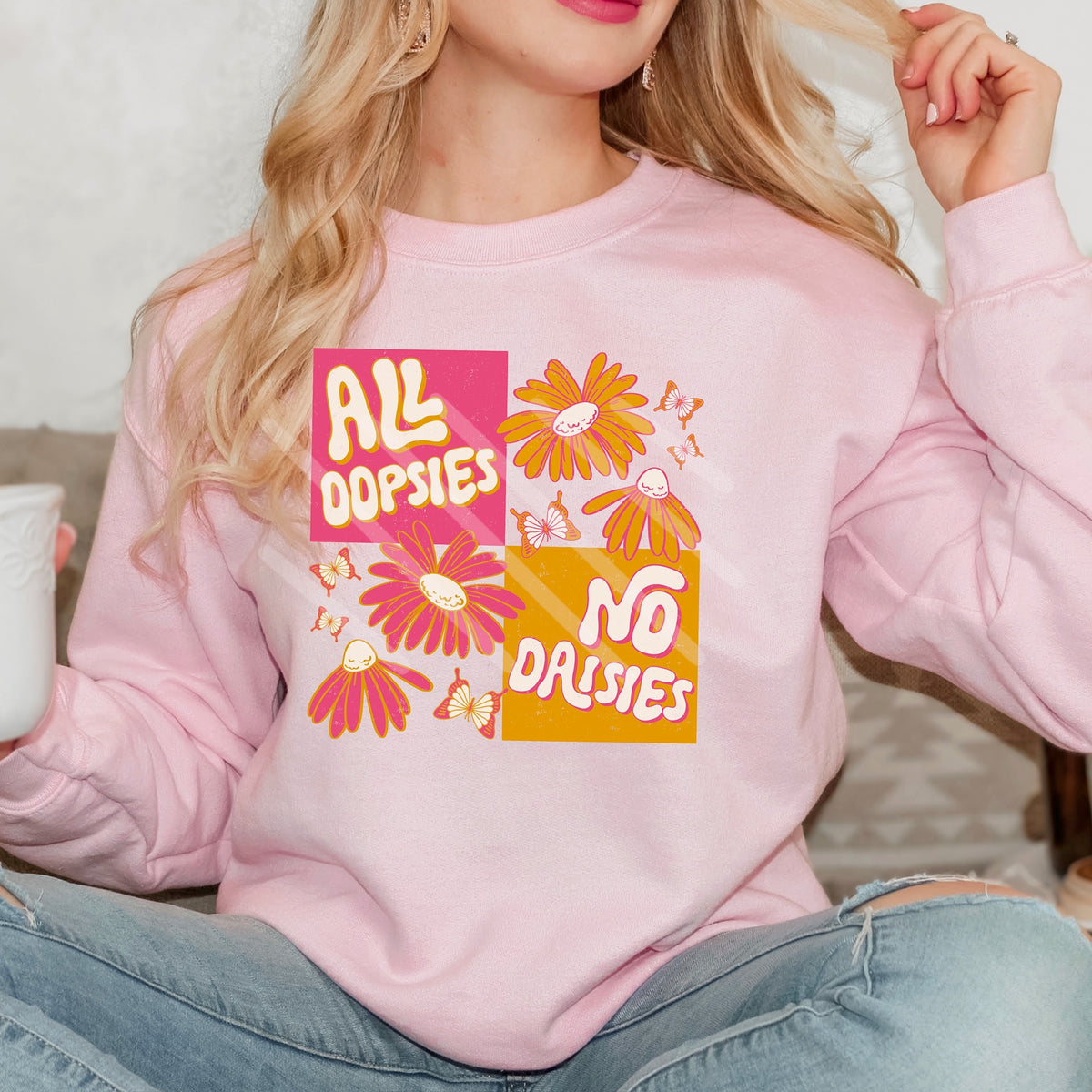 All Oopsies no daisies pink and yellow (scarlow) 114378 DTF transfer