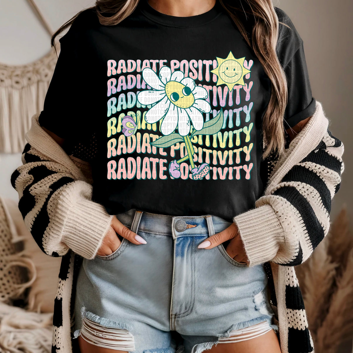 Radiate positivity stacked with flower 93743 DTF transfer
