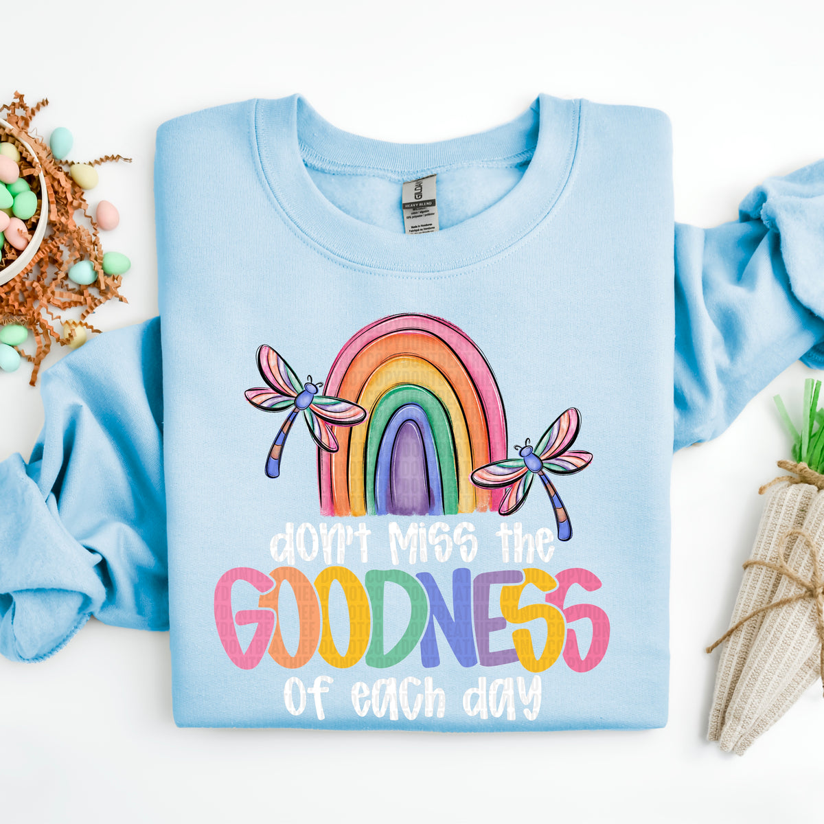 Don’t miss the goodness of each day rainbow with white font (SDD) 85924 DTF transfer