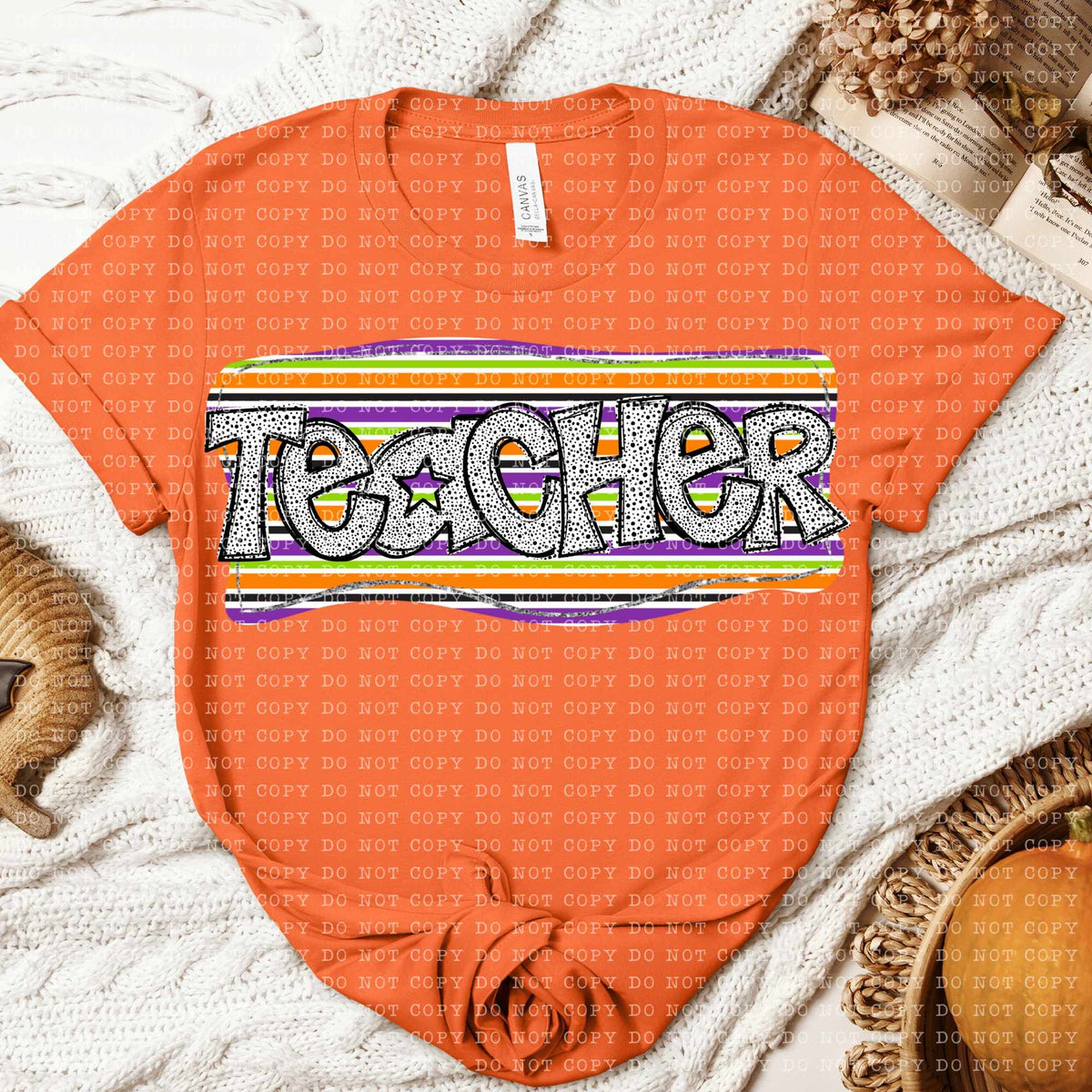 Teacher purple orange green stripes (ECHT) 58807 DTF transfer