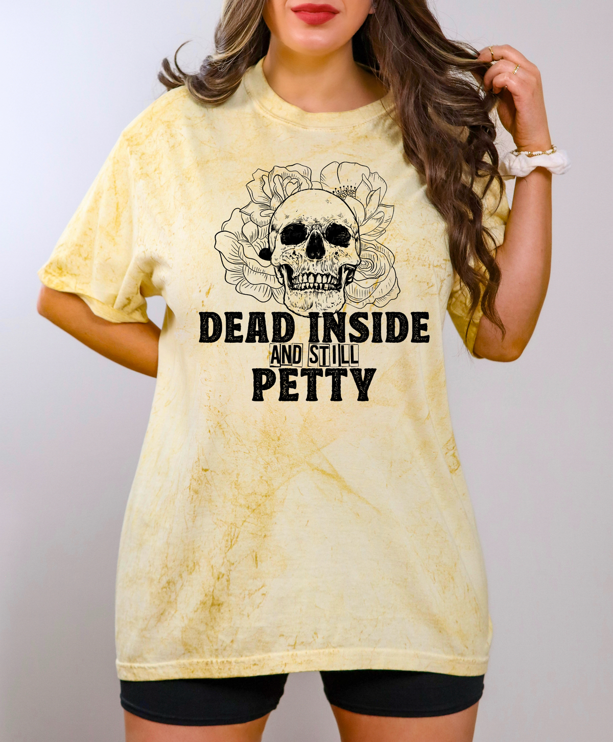 Dead Inside and Still Petty Skull Flowers BLACK 116373 DTF Transfer