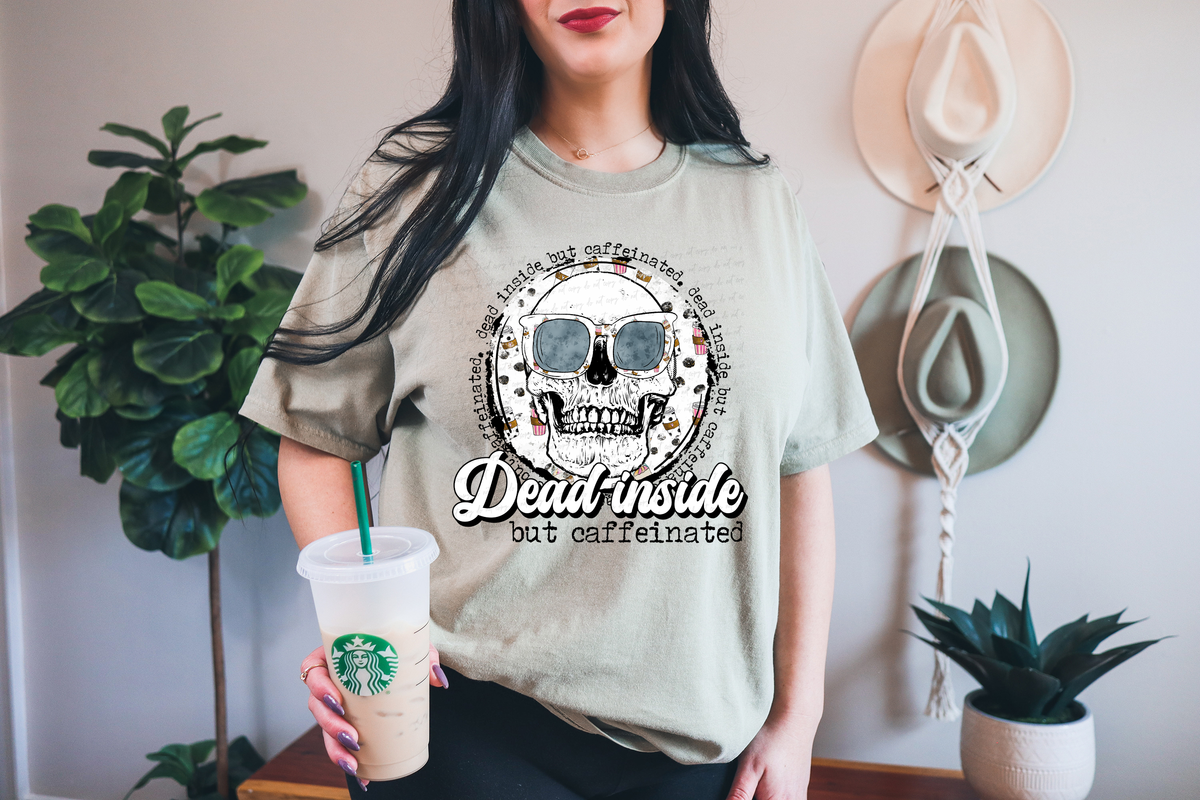 Dead Inside But Caffeinated Skull with Sunglasses 116374 DTF Transfer
