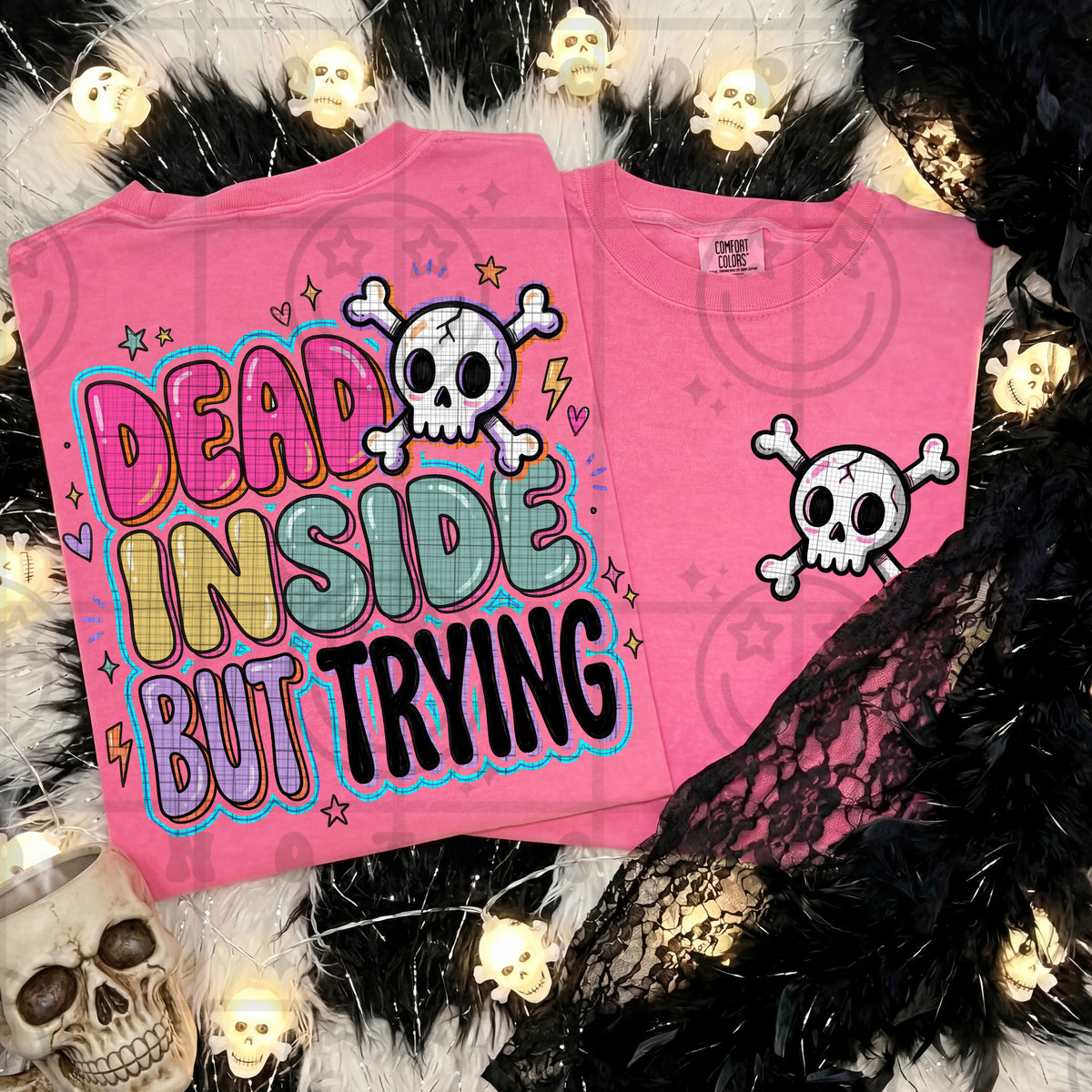 Dead inside but trying skull (BACK ONLY) (HW) DTF Transfer