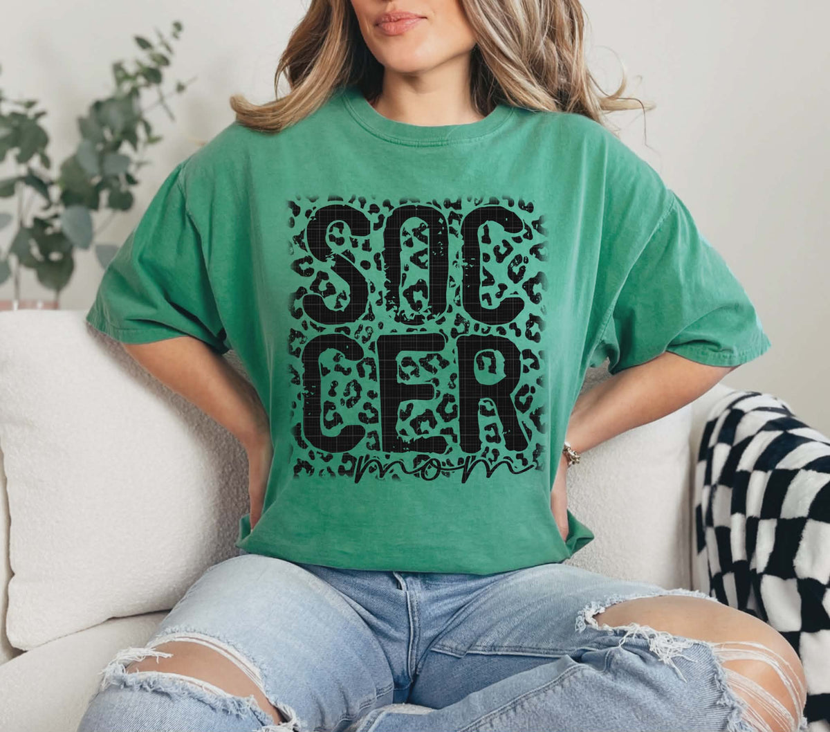 Soccer mom leopard BLACK (LINDA) DTF transfer