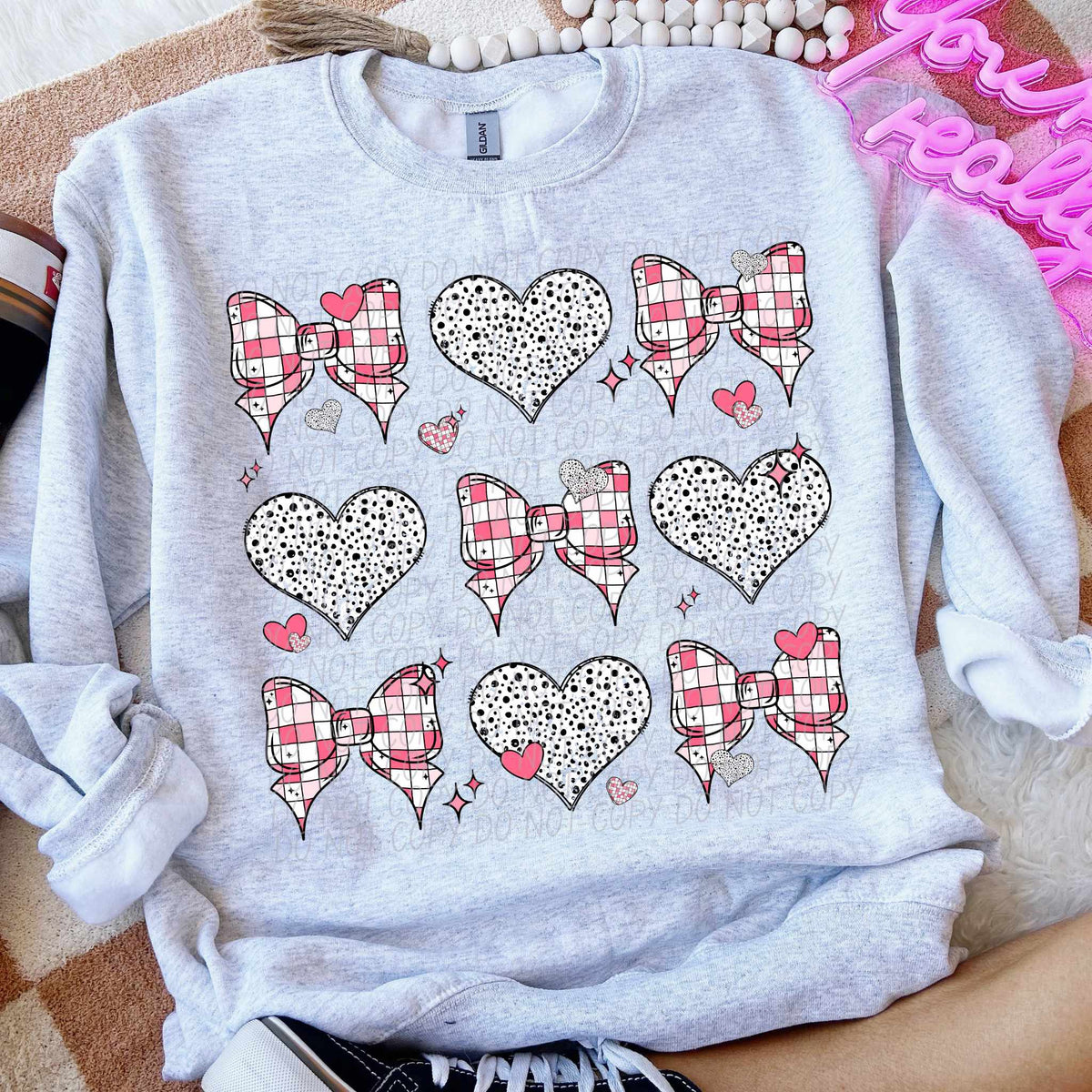 Checkered bow and heart collage (CITY) 75759 DTF transfer