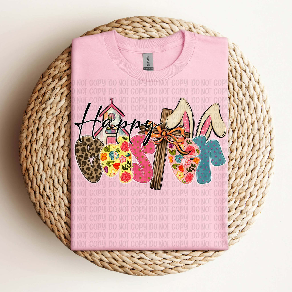 Happy Easter with cross and ears (VP) DTF Transfer