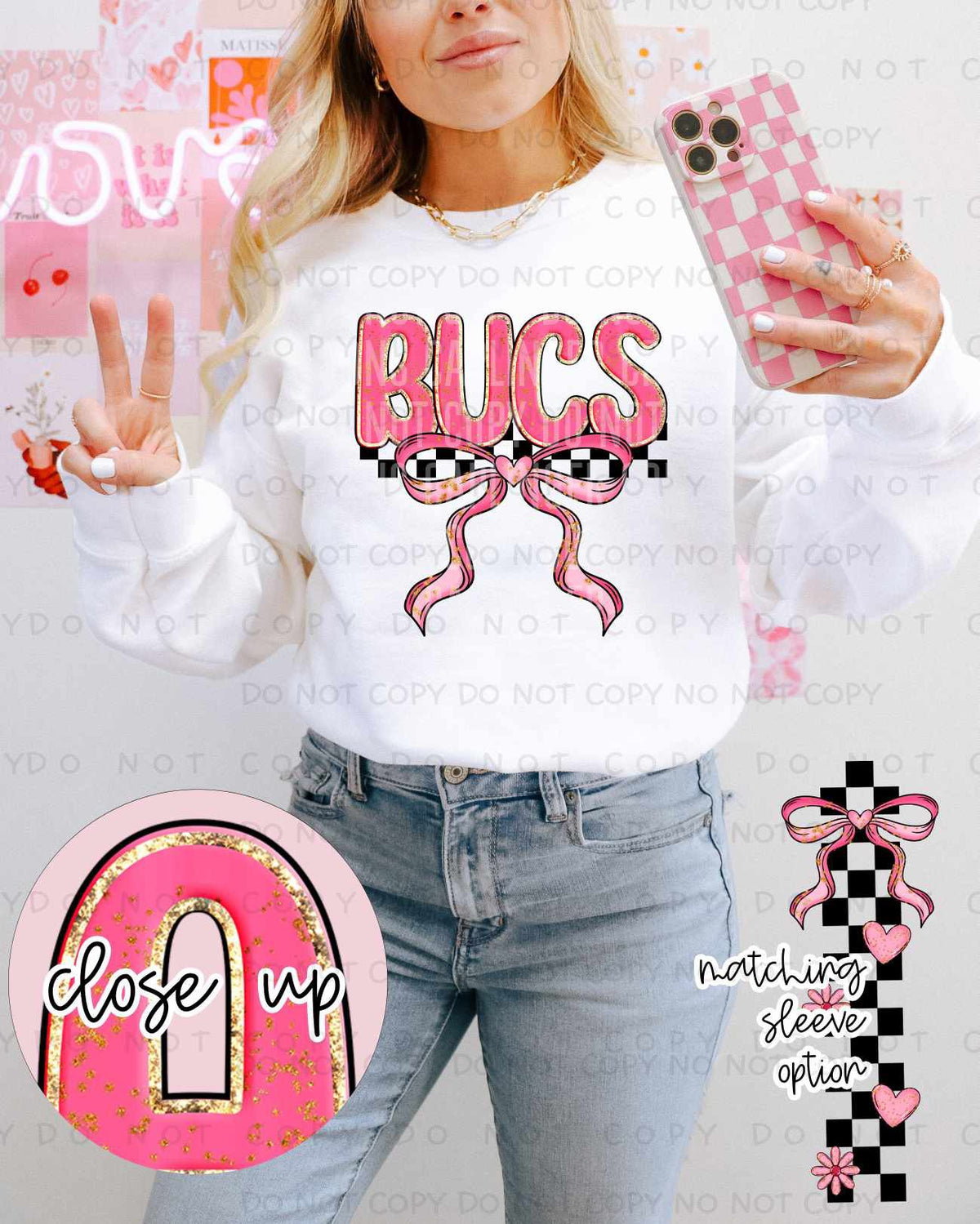 Bucs pink and gold with bow (Caplinger) 80445 DTF transfer