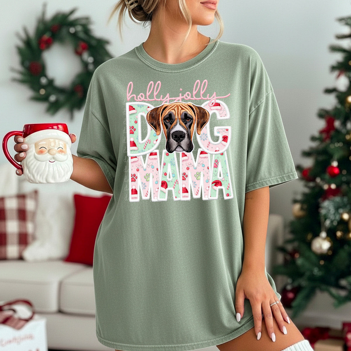 Great Dane Holly Jolly Dog Mama 115629 DTF Transfer