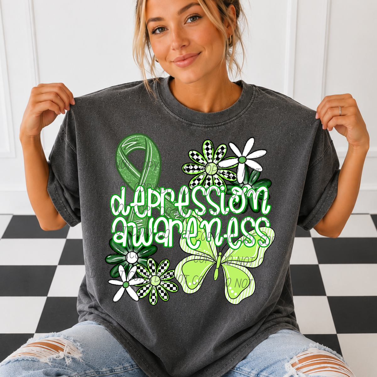 Depression awareness-ribbon and butterfly (CITY) DTF Transfer