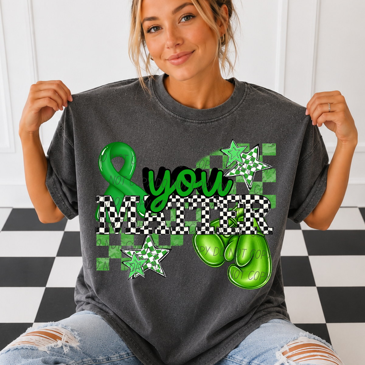 You matter-black/white checkered font (CITY) DTF Transfer