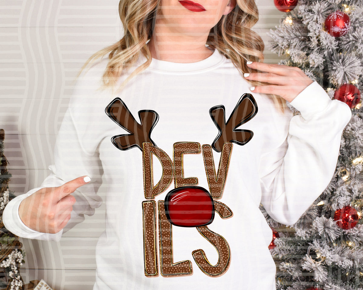 devils deer antlers mascot red nose (caplinger) DTF Transfer