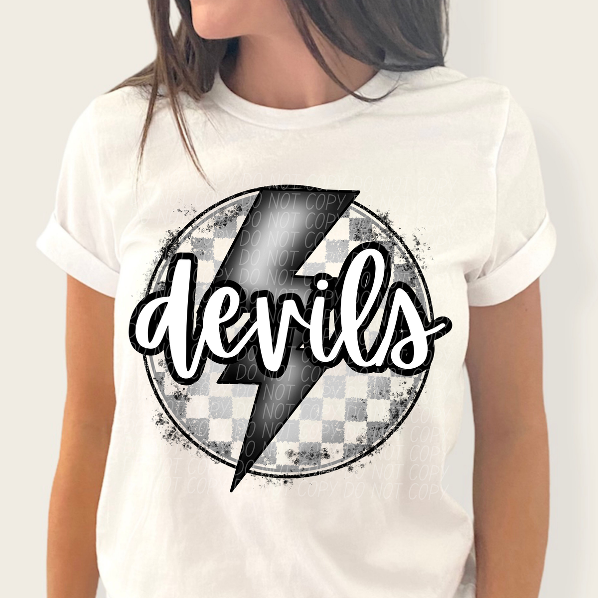 Devils grey/silver lightning bolt circle CITY DTF transfer
