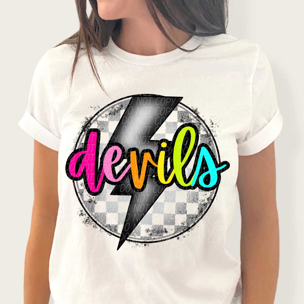 Devils BRIGHT COLORS FONT lightning bolt circle CITY DTF transfer