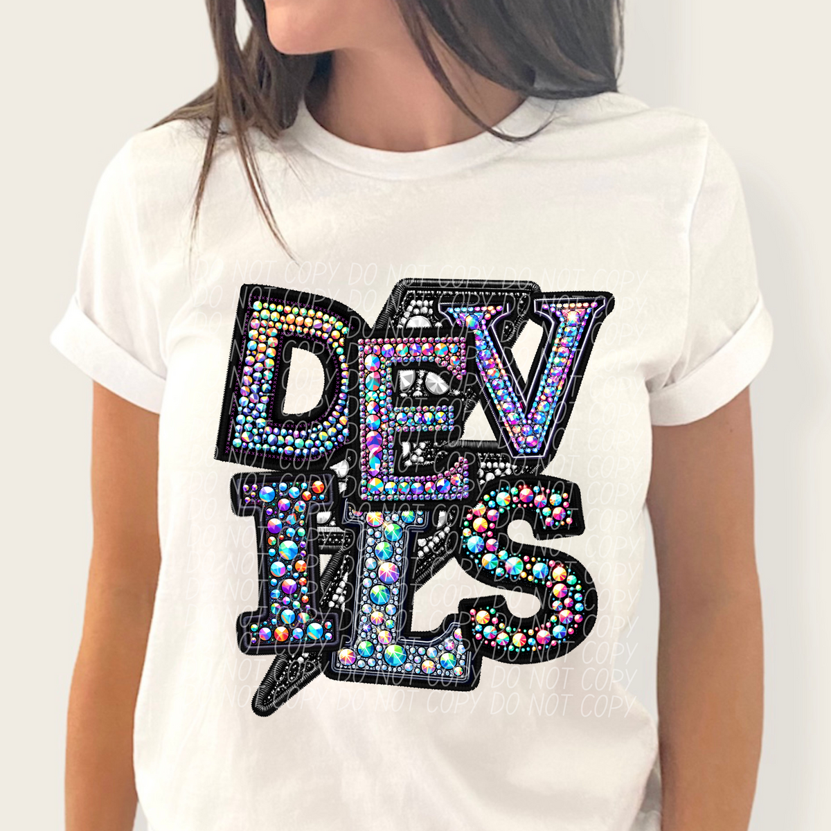 Devils lightning bolt rhinestones (city) 45231 DTF transfers