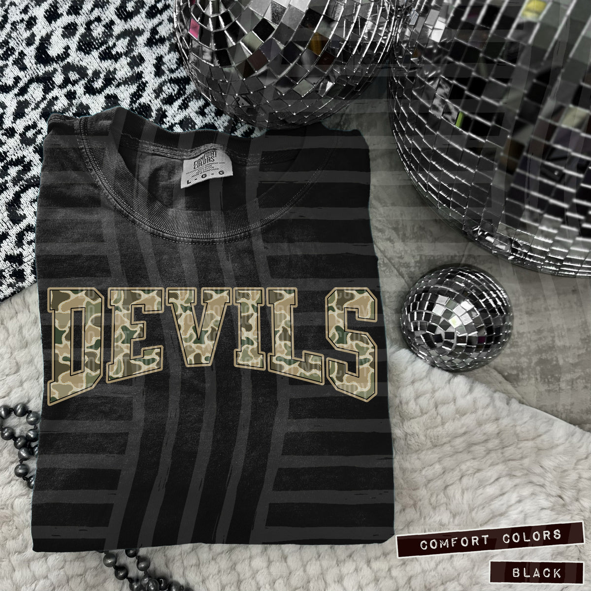 Devils faux glitter camo arched (Caplinger) DTF transfer