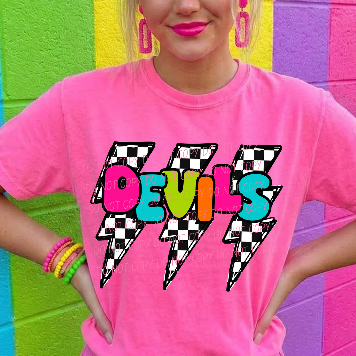 Devils multi color with lightning bolt background (city) DTF Transfer